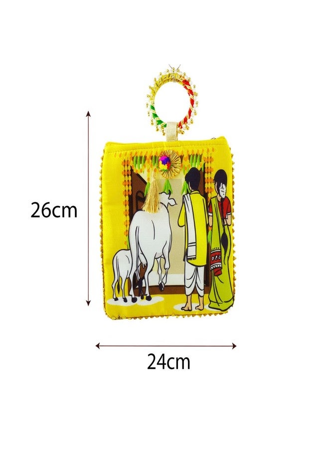 TAVASYA Traditional Potli Gift Bags with Zip & Bangle Handle - Pack of 30 - Housewarming Design | Return Gift Bags for Weddings, Pooja, Baby Shower, Housewarming, Festivals & Functions - Image 2